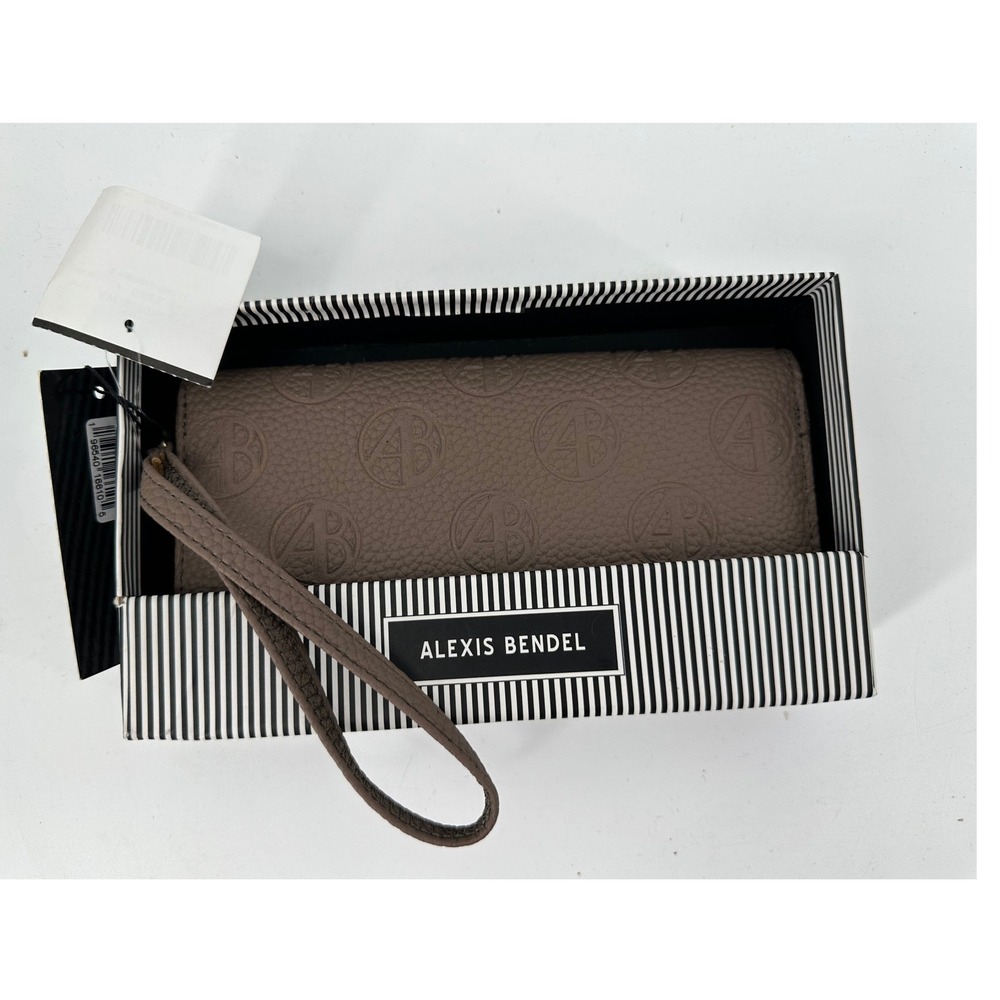 Alexis Bendel Grey Embossed Logo Zip Around Wristlet Wallet AW103BOXG4A1 NIB